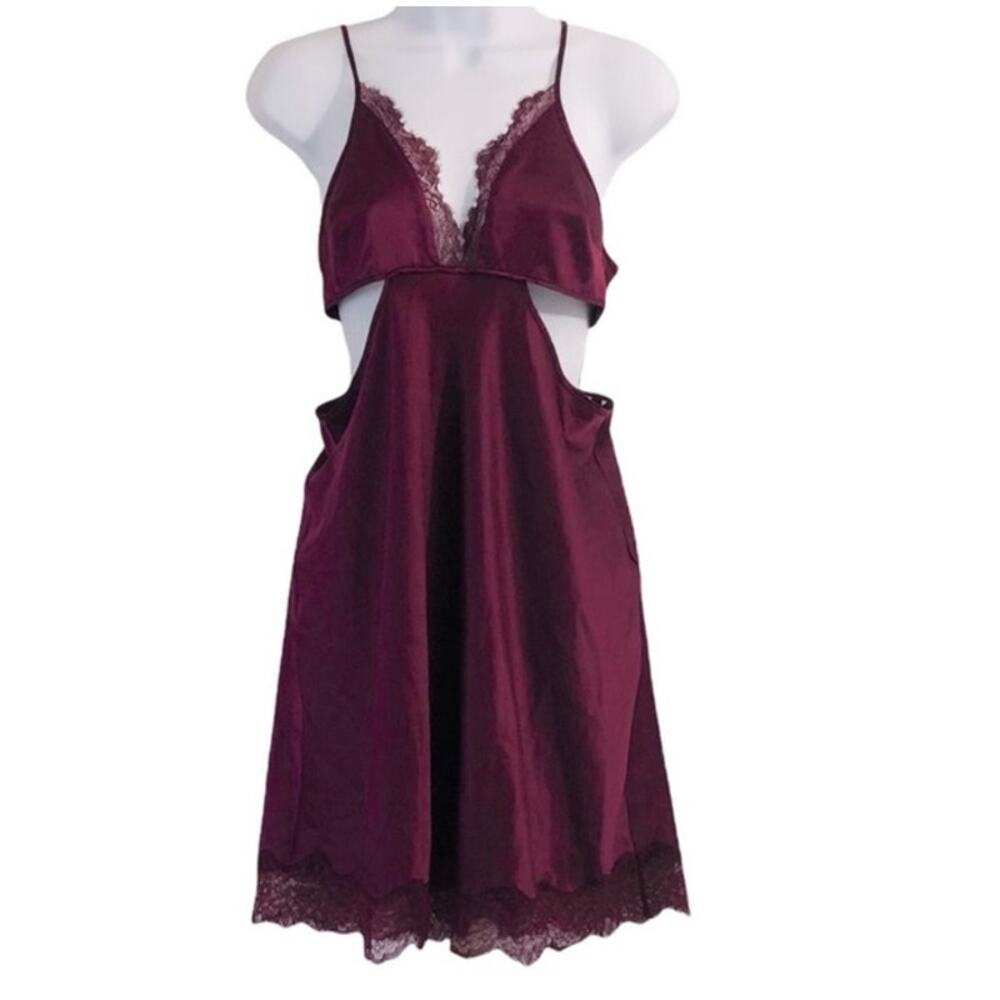 Victoria's Secret Burgundy Slip Dress Lingerie Nightgown Lace Cut Out Small